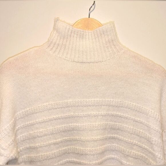 Max Studio S Super Soft White Chunky Knit Turtleneck with Side Buttons - Picture 3 of 5
